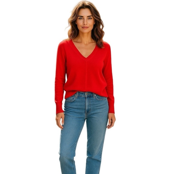 MICHAEL STARS X-TRA FINE WOOL/CASHMERE SWEATER Red V-Neck Seamed w Polo Sleeves - Picture 5 of 11